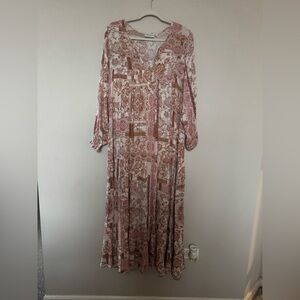 Dress Forum Long Sleeve Patchwork Dress - Pink and Brown